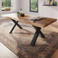 Esszimmertisch 200x100 cm, Akazienholz massiv, Tischplatte naturfarben, echte Baumkante, X-Gestell schwarz, Baumkantentisch