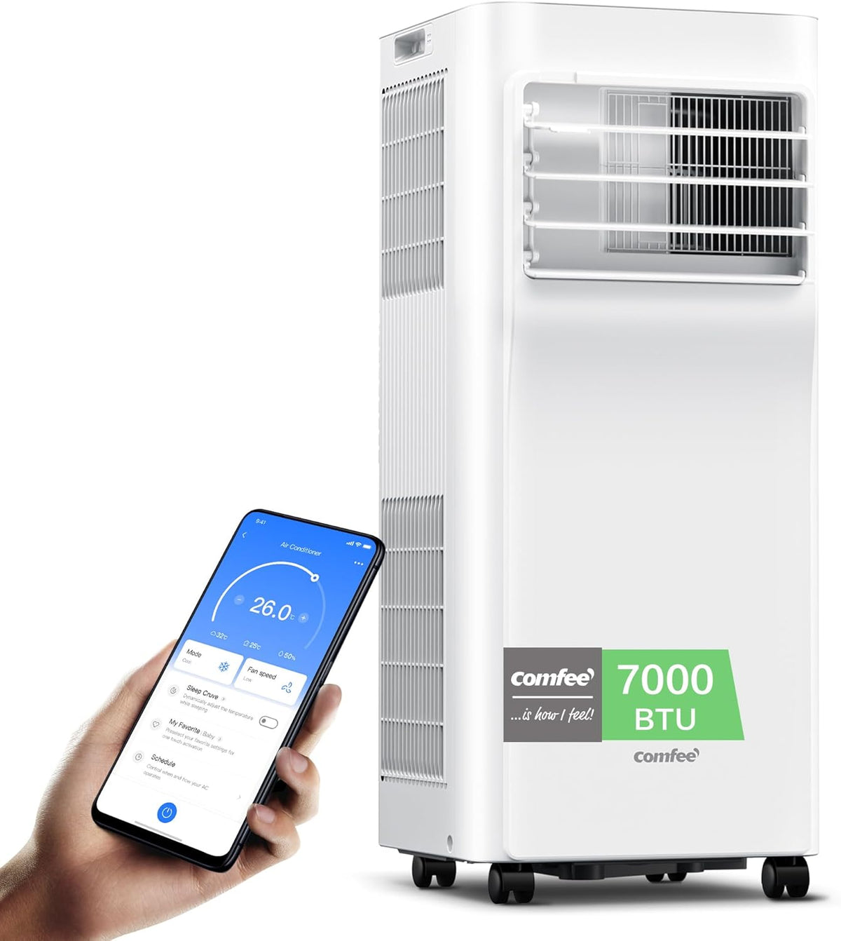 Comfee Mobiles Klimagerät Breezy Cool Pro 2.6,9000 BTU 2,6kW, Kühlen&Ventilieren&Entfeuchten,APP-Steuerung,Raumgröße bis 88m³(33ãŽ?,Mobile Klimaanlage mit Abluftschlauch
