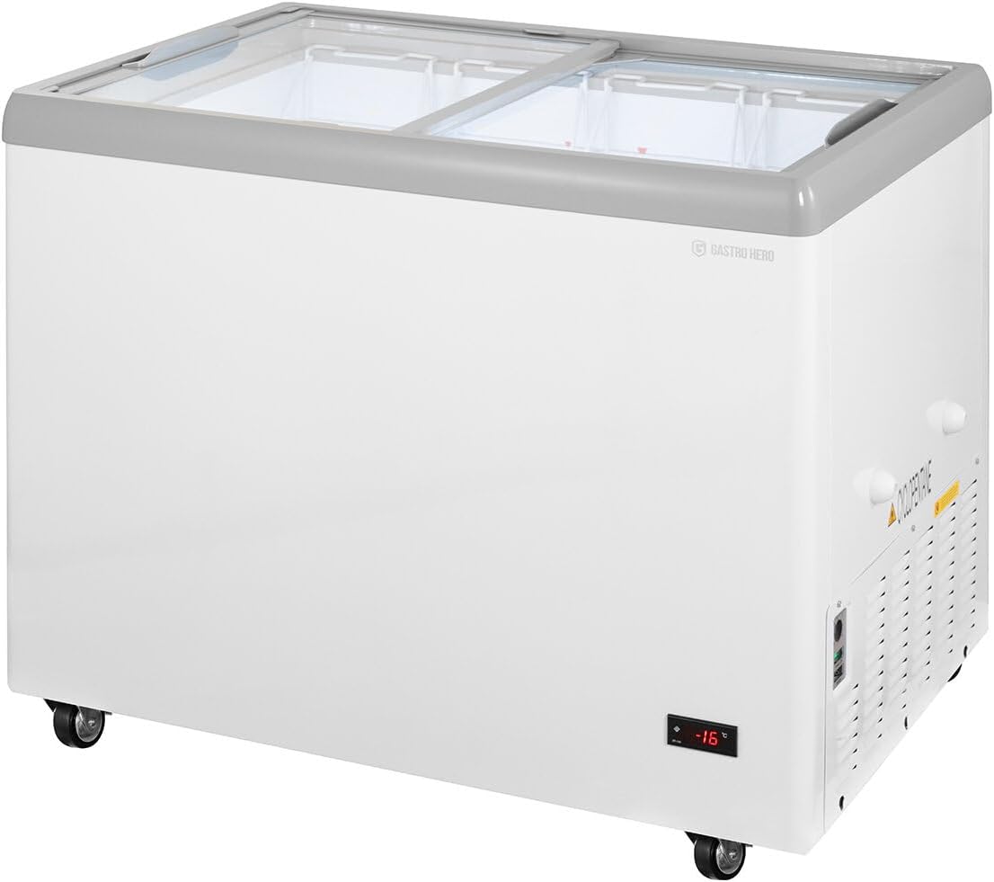 GastroHero Eiscreme Gefriertruhe 284 Liter Tiefkühltruhe LED Beleuchtung Schiebeglasdeckel Rollen Gefrierschrank Gewerbe Eis Truhe Verkauf â€?8 °C Gastronomie Kiosk