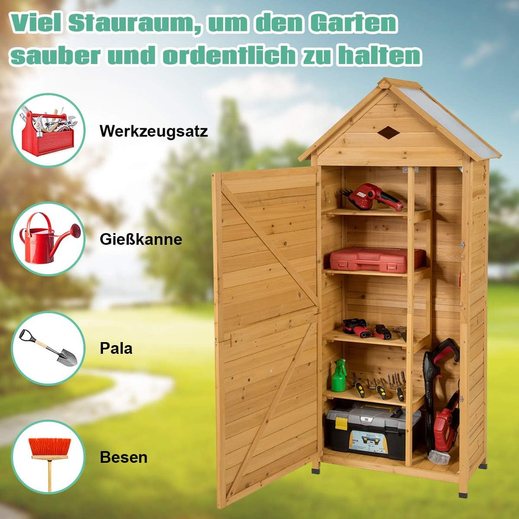 COSTWAY Gartenschrank Holz, Geräteschuppen mit 5 Regalböden und Satteldach, Outdoor Schrank Wetterfest, Geräteschrank Balkonschrank für den außenbereich Garten Balkon (80 x 45 x 177 cm)