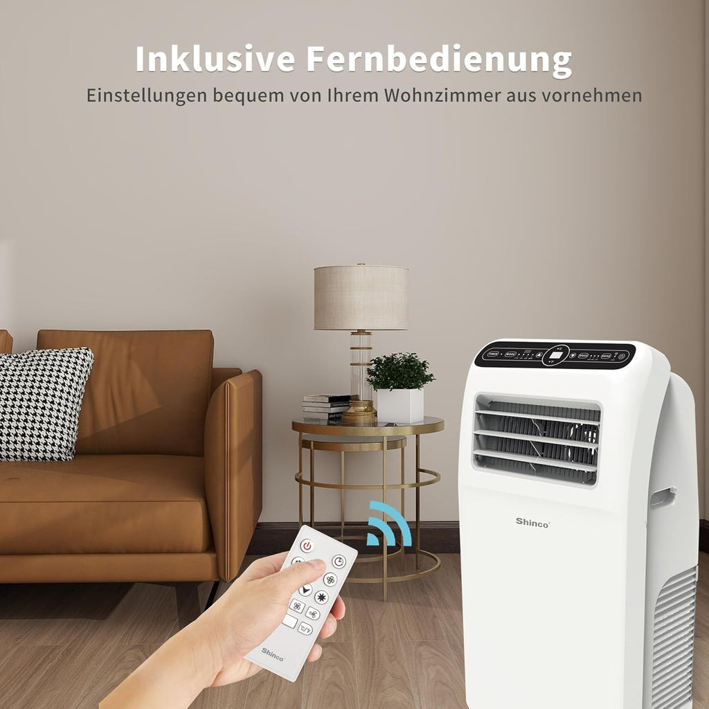 SHINCO Mobile Klimaanlage mit Abluftschlauch, 12000BTU, Kühlung&Heizung&Ventilieren&Entfeuchten, Mobiles Klimagerät mit Fenstermontage-Kit, 24H-Timer, APP, für Räume von etwa 90m³, Weiß
