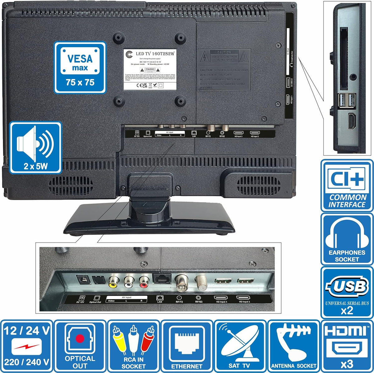 Unispectra® 16â€?Smart TV (webOS) Full HD 230V 24V Triple Tuner: Sat, Antenne, Kabel TV, 3xHDMI, 2xUSB, Magic Remote. 12V Fernseher für Wohnmobile, Wohnwagen, LKWs, Lieferwagen, Boote