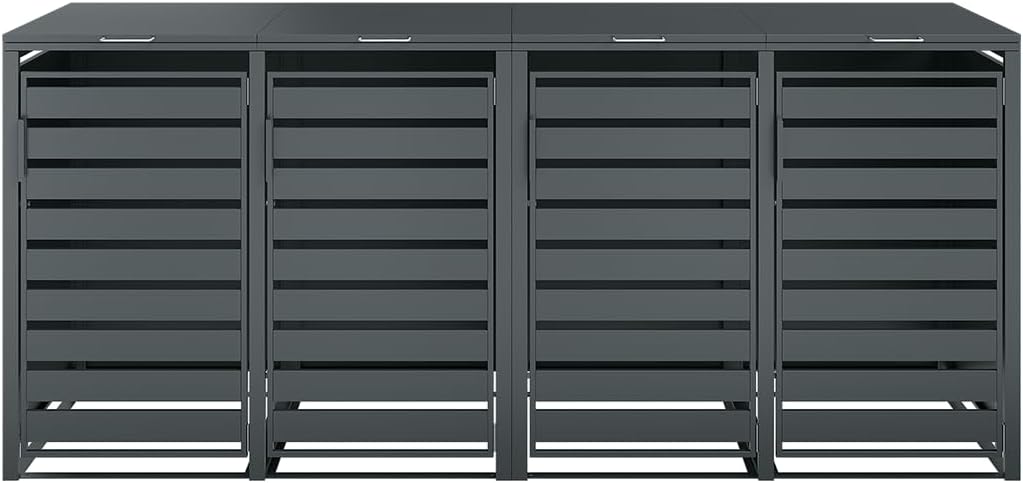 STEELSØN Kestra Mülltonnenbox 4er bis 240L â€?Mülltonnenverkleidung mit Sichtstreifen aus Stahl â€?hochwertige Müllcontainer in Anthrazit für 4 Tonnen â€?Müllbox/Gerätebox wetterfest & UV-beständig