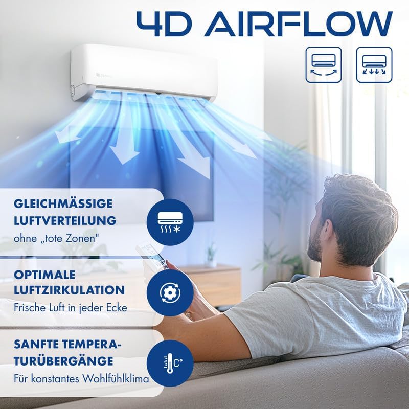 Multi Split Klimaanlage 3 Innengeräte Set (3 x 3,5kW) Klimagerät Air Conditioner mit Heizfunktion 27000 BTU 5,3kW A++ WiFi/App-Steuerung 4D AirFlow Heizen bis -20°C Vorgefüllt R32