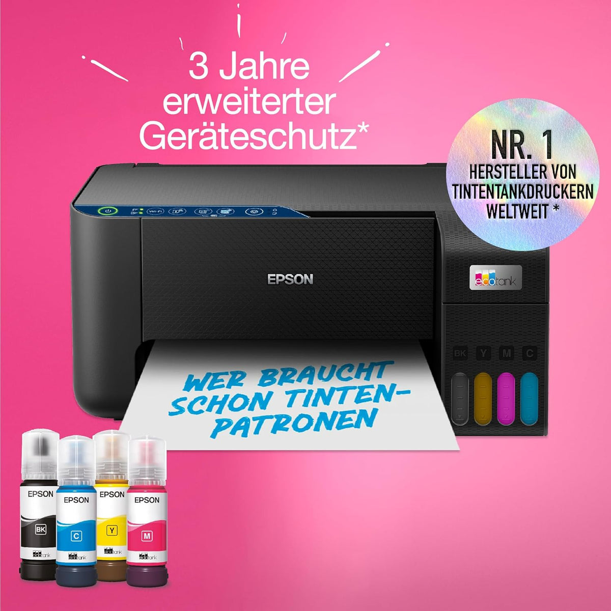 EcoTank ET-2862 Multifunktionsdrucker 3-in-1 A4, nachfüllbare Tanks, hohe Kapazität, 4 Flaschen enthalten 4500 Seiten B/N 7500 Seiten, Farbe, LCD-Display, USB, Wi-Fi/Direct beidseitig, Schwarz