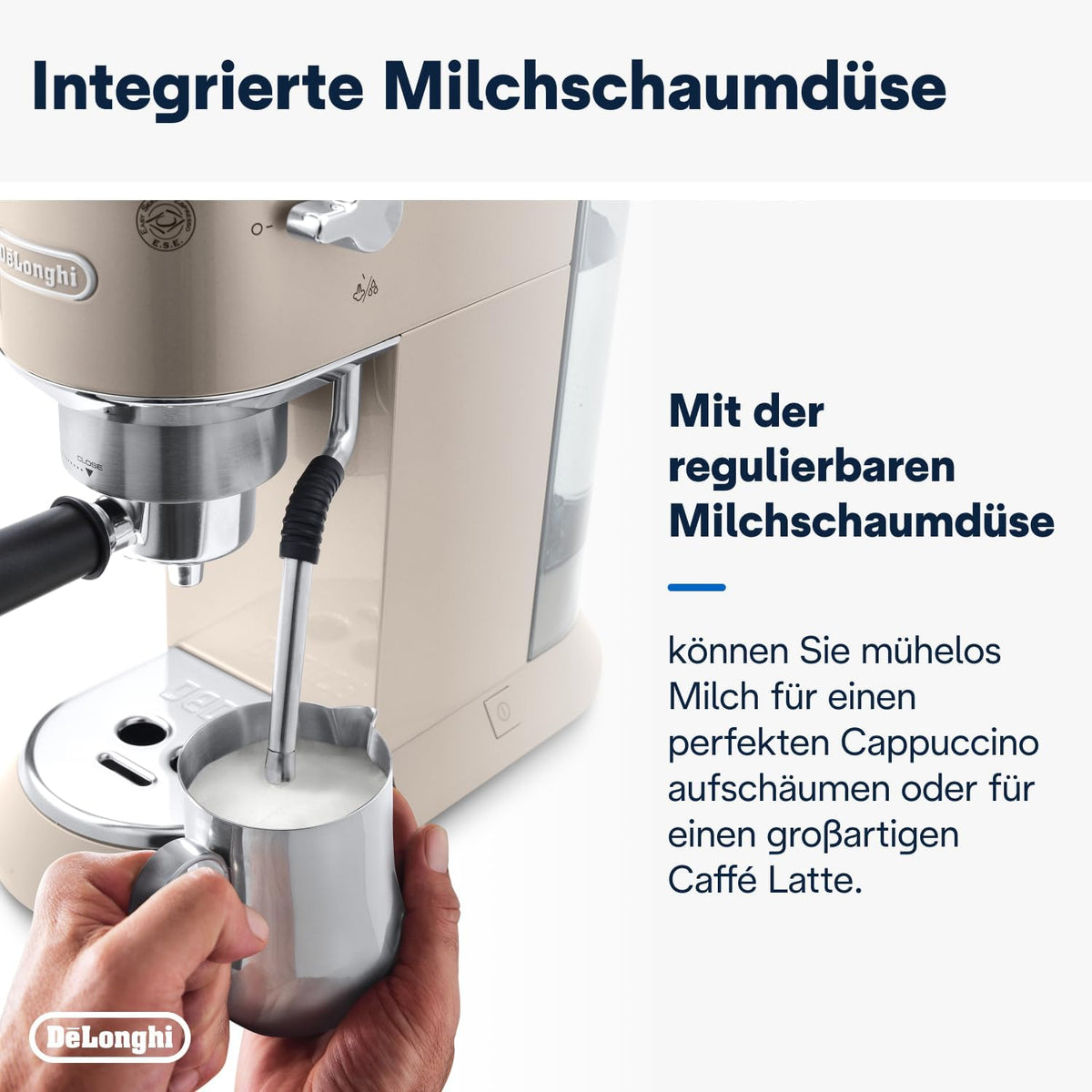 De'Longhi Dedica Style EC 685.M â€?Espresso Siebtrgermaschine, Espressomaschine mit professionellem Milchaufschumer, nur 15 cm breit, für Kaffeepulver oder ESE Pads, 1 l Wassertank, silber