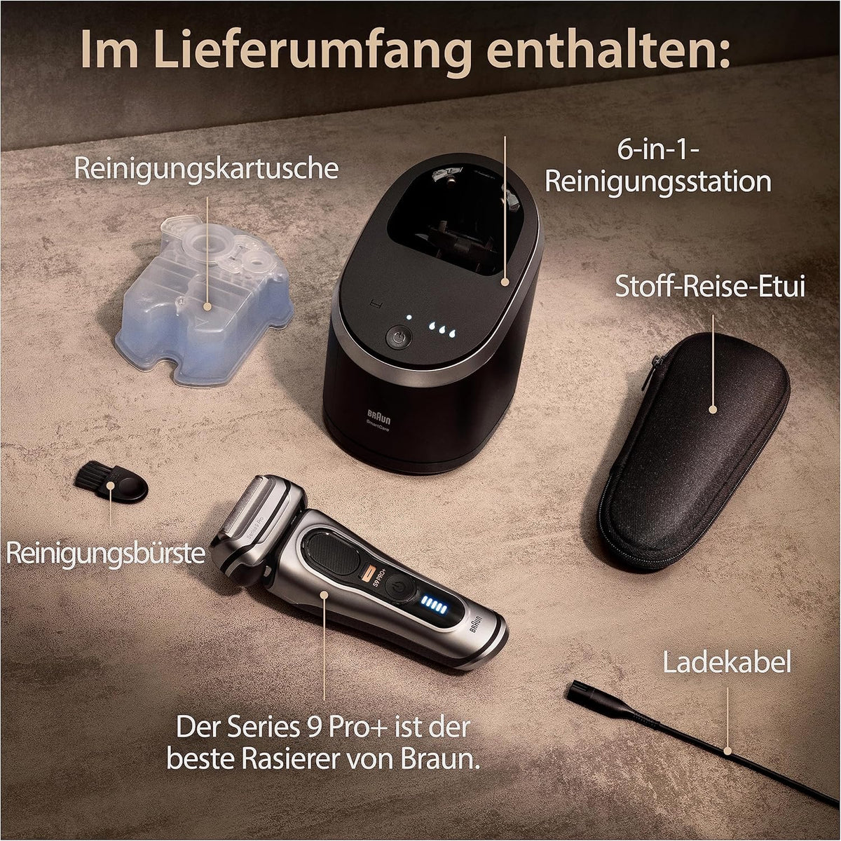 Braun Series 9 Pro+ Rasierer Herren Elektrisch, Elektrorasierer mit 5 Pro Rasierelementen, Rasierapparat ProTrimmer & Reinigungsstation, 60 Min Laufzeit, Made in Germany, 9567cc, Silber