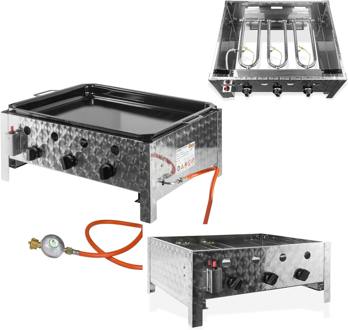 DEMA Gasbräter mit 3 Flammen â€?Leistungsstarker Gastrobräter für Grill & Outdoor-Küche â€?Ideal für Camping & Events