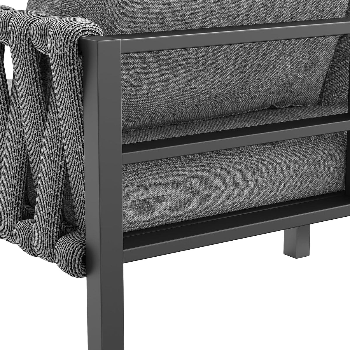 Merax Gartenmöbel Set 8-9 Personen, Sitzgruppe Gartenlounge Set mit Kissen & Tisch, Outdoor Ecksofa-Set aus verzinktem Eisen, handgeflochten dickem Seil, Essgruppe für Garten Balkon Terrasse, Grau