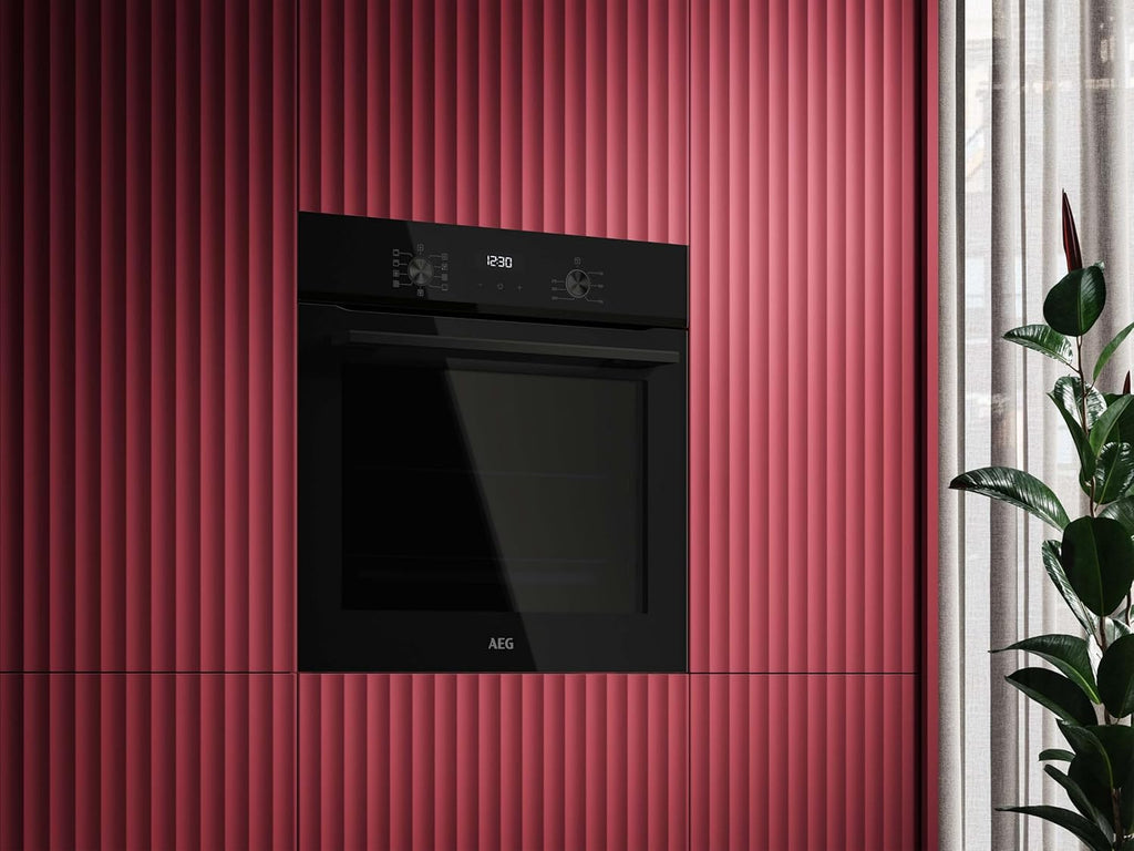 AEG Einbaubackofen â€?Serie 5 Ringheißluft: Gleichmäßige Garergebnisse auf 3 Ebenen â€?Pyrolyse Selbstreinigung â€?25 Automatikprogramme â€?LED-Touchdisplay â€?Schnellaufheizung â€?Schwarz â€?BPE53516AB