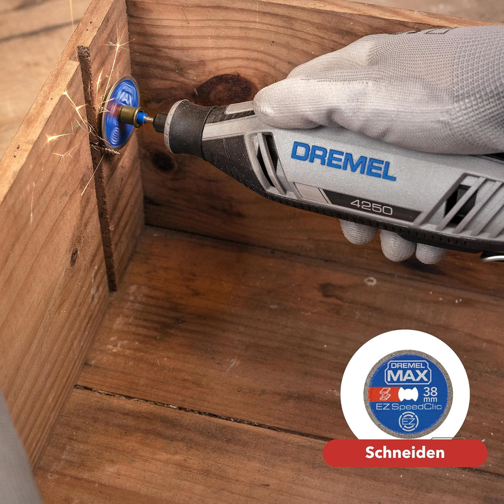 Dremel 4250 Multitool 175W, variable Drehzahl 5.000-35.000 U-min, Multitool-Kit mit 6 Aufsätzen, 1 Dremel BOX, 128 Zubehörteile zum Schneiden, Gravieren, Schleifen, Schärfen, Bohren, Fräsen