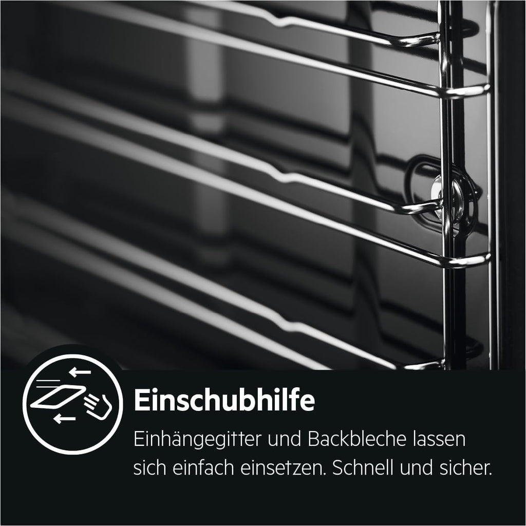 AEG Einbaubackofen â€?Serie 5 Ringheißluft: Gleichmäßige Garergebnisse auf 3 Ebenen â€?Pyrolyse Selbstreinigung â€?25 Automatikprogramme â€?LED-Touchdisplay â€?Schnellaufheizung â€?Schwarz â€?BPE53516AB