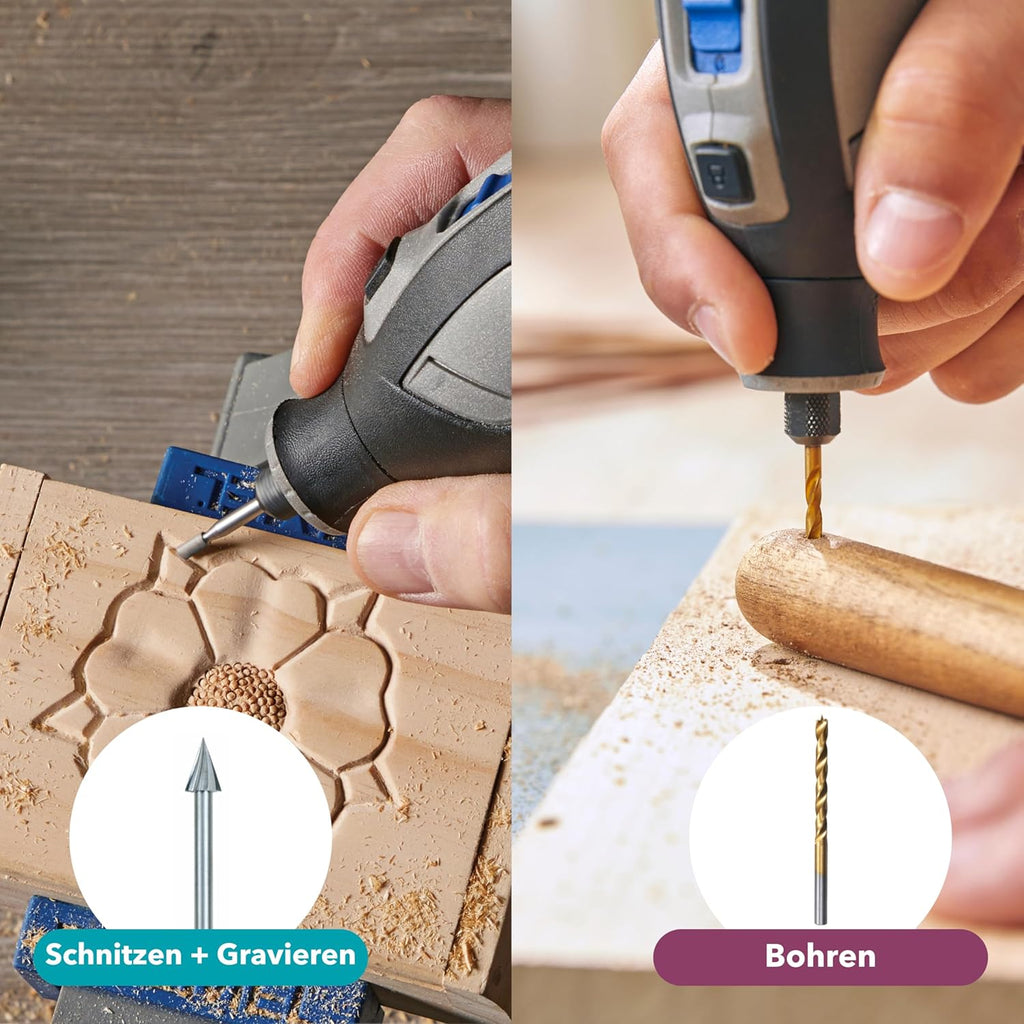 Dremel 8240 Akku-Multitool 12V 2Ah, Multifunktionswerkzeug Set mit 2 Akkus, 5 Auf-und Vorsätze, 1 Dremel BOX, 65 Zubehören zum Schneiden, Gravieren, Schleifen, Polieren, Schärfen, Bohren