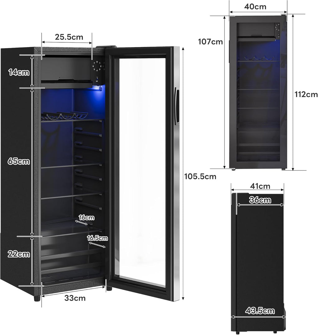 Merax Kühlschrank 128L, Freistehend Getränkekühler mit 120L-Kühlschrank + 8L-Gefrierschrank, mit LED-Innenbeleuchtung und Verstellbare Einlegeböden, Superleise für Restaurant, Bar, Getränke und Bier