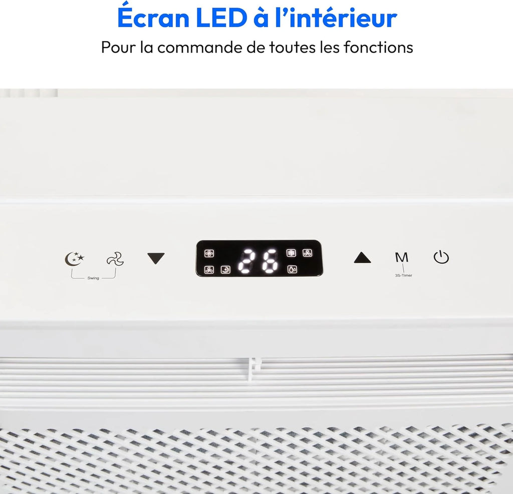 MEDION Smart Climatiseur Split P502 (5000 BTU, 3-en-1, Refroidir, Déshumidification, Ventilation, pour caravane, camping-car, kit de joint de fenêtre, mode sommeil, contrôle Wifi, Écran, MD 37735)