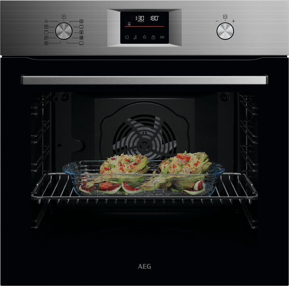 AEG Einbaubackofen â€?Serie 5 Ringheißluft: Gleichmäßige Garergebnisse auf 3 Ebenen â€?Pyrolyse Selbstreinigung â€?25 Automatikprogramme â€?LED-Touchdisplay â€?Schnellaufheizung â€?Schwarz â€?BPE53516AB