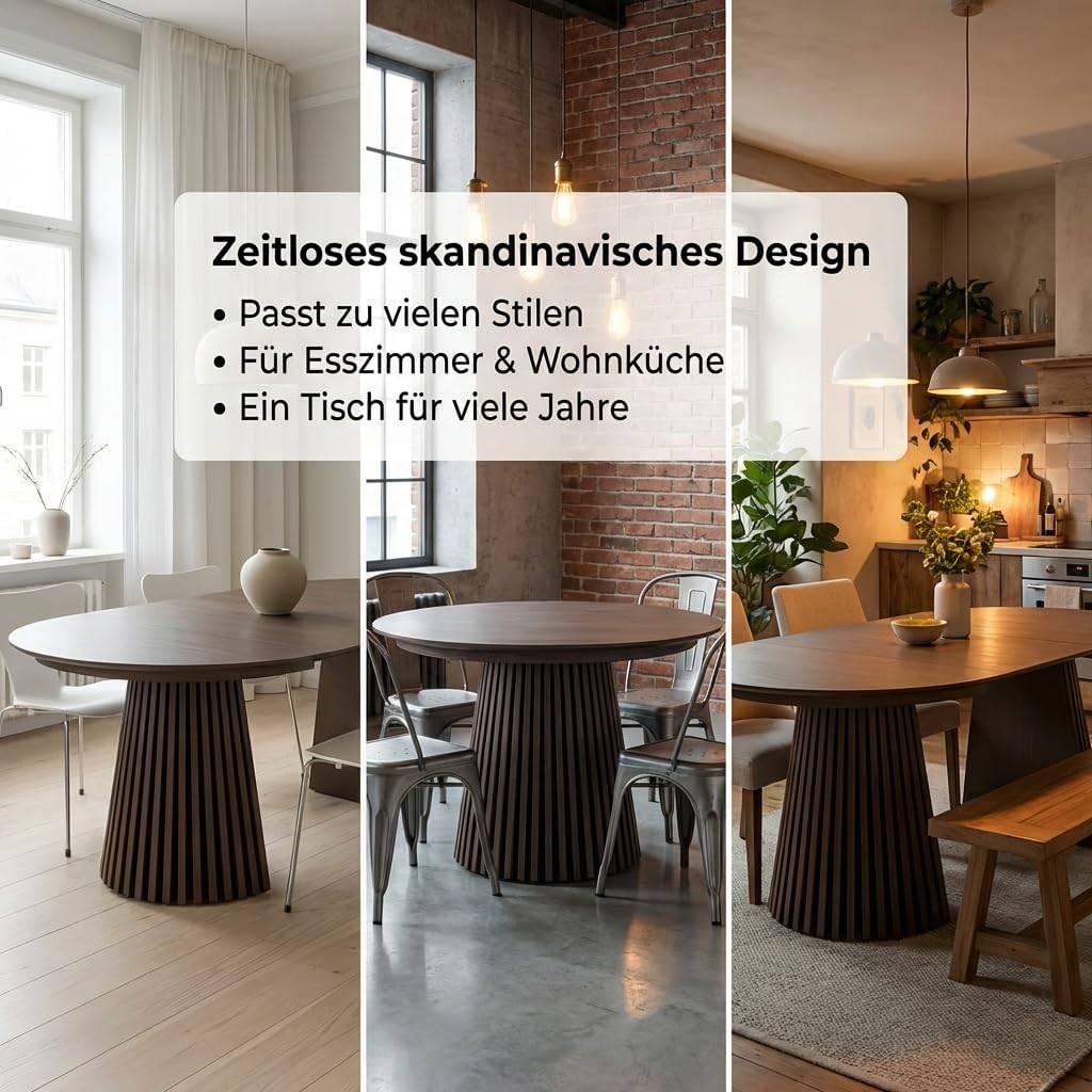 ebuy24 Tokyo Esstisch inkl. 2 Zusatzplatten ø120x120 bis 160 bis 200cm Smoked Eiche Furnier. â€?Esszimmertisch rund ausziehbar, ausziehbarer Tisch rund, Esstisch oval ausziehbar