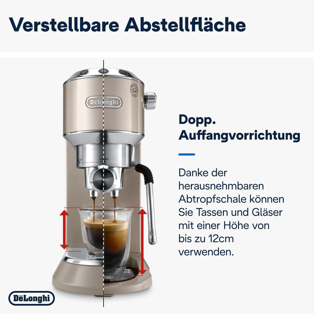 De'Longhi Dedica Style EC 685.M â€?Espresso Siebtrgermaschine, Espressomaschine mit professionellem Milchaufschumer, nur 15 cm breit, für Kaffeepulver oder ESE Pads, 1 l Wassertank, silber