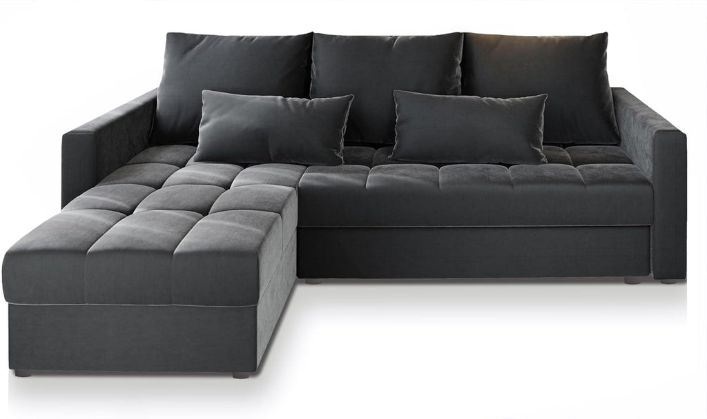 Masseno Ecksofa KOS PIK mit Schlaffunktion L-Form, Sofa mit Bettkasten, Wohnzimmersofa, Couch, Soffa, Bettsofa, Couchgarnitur- Grau, Paros 06