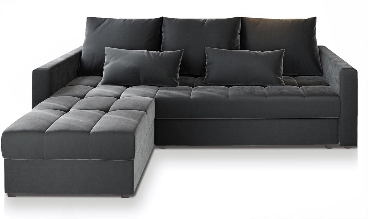 Masseno Ecksofa KOS PIK mit Schlaffunktion L-Form, Sofa mit Bettkasten, Wohnzimmersofa, Couch, Soffa, Bettsofa, Couchgarnitur- Grau, Paros 06