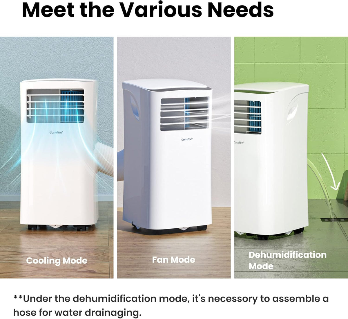 Comfee Mobiles Klimagerät MPPH-09CRN7, 9000 BTU 2,6kW, Kühlen&Ventilieren&Entfeuchten, Raumgröße bis 88m³(33ãŽ?, Mobile Klimaanlage mit Abluftschlauch