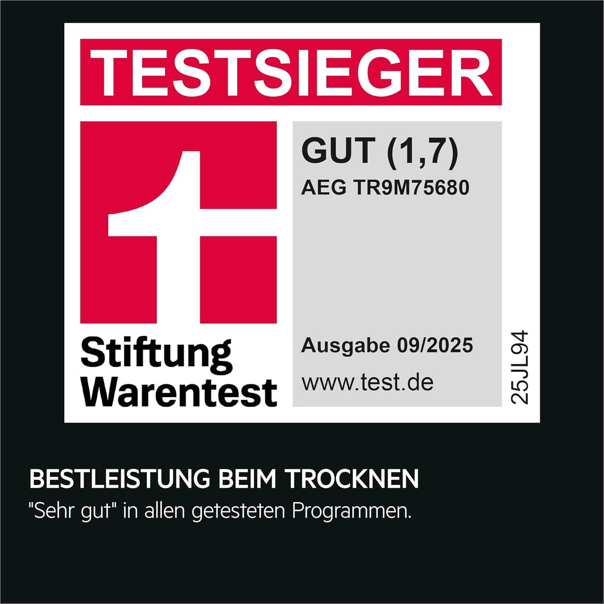 AEG Wärmepumpentrockner 8 kg, Testsieger der Stiftung Warentest 2025, Serie 9000: AbsoluteCarePlus Daunentrocknung, Punktgenaue Trockenergebnisse mit 3D-Scan Restfeuchteermittlung, TR9M75680