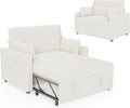 Schlafsofa 186 x 122 cm mit 5-stufig Verstellbarer Rückenlehne, 3-in-1 Schlafcouch mit Kissen und Seitentasche, cremeweißes Leinen-Sofa für Gästezimmer  und  kleine Räume