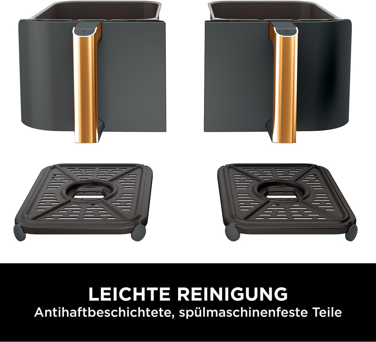 Ninja Foodi MAX Dual Zone Heißluftfritteuse AF400EUCP Amazon Exclusive, â€?470 Watt , 9,5 L, 2 Heißluft-Frittierfächer, 6 Funktionen, 27 x 41.5 x 32.5 cm, Kupfer/Schwarz