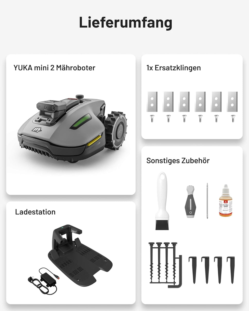 MAMMOTION YUKA mini 2 500 Mähroboter ohne Begrenzungskabel, Empf. 500 m2, Kein RTK, Kein Signalabbruch, KI TrueVision-Navigation, Auto-Mehrzonen-Kartierung, DropMow, RWD für 45% Steigung, 4.5Ah-Akku