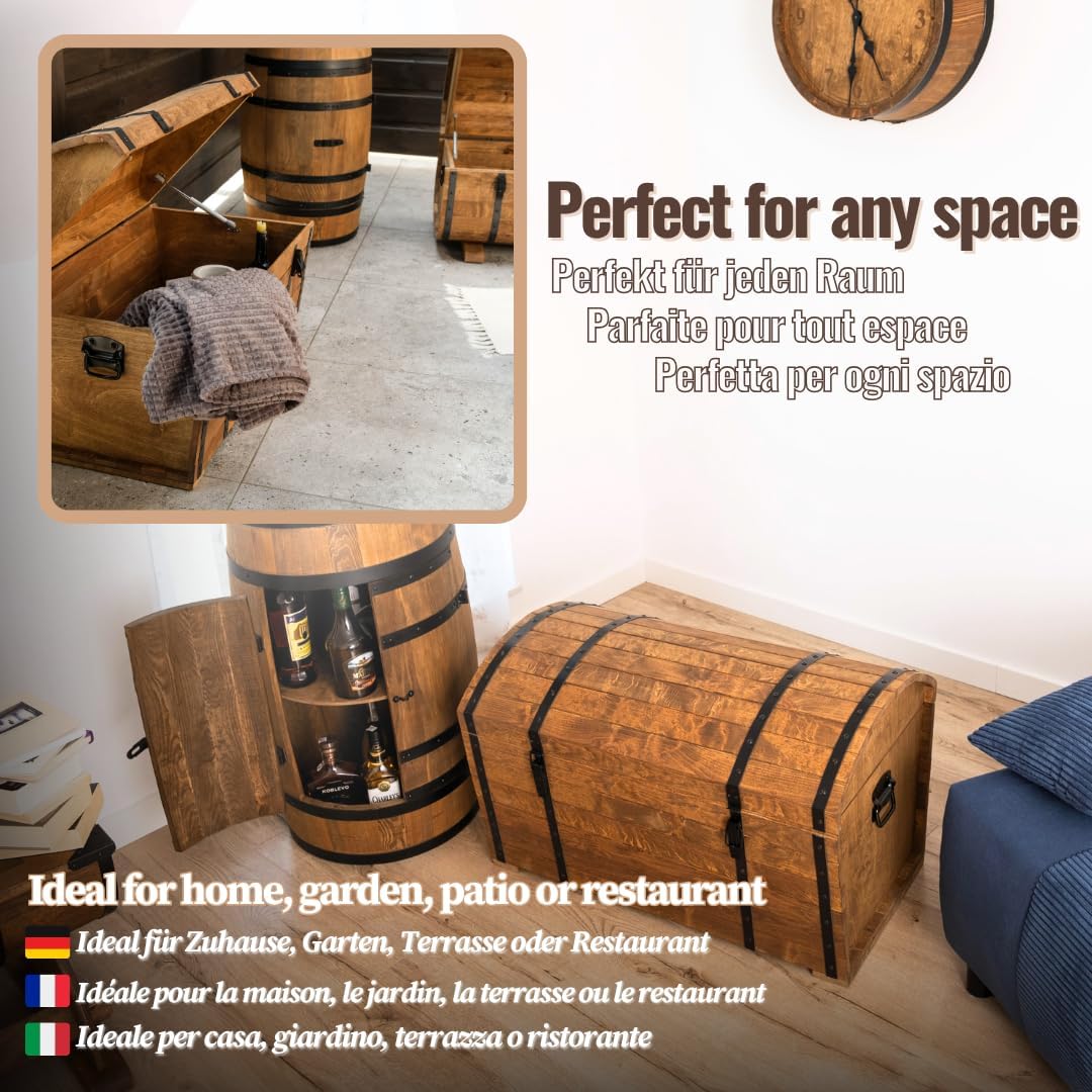 CREATIVE COOPER Holztruhe 180L â€?Klassischer Aufbewahrungskoffer aus geöltem Erlenholz â€?Vintage Design â€?Für Wohnzimmer, Terrasse & Garten â€?80x50x50 cm
