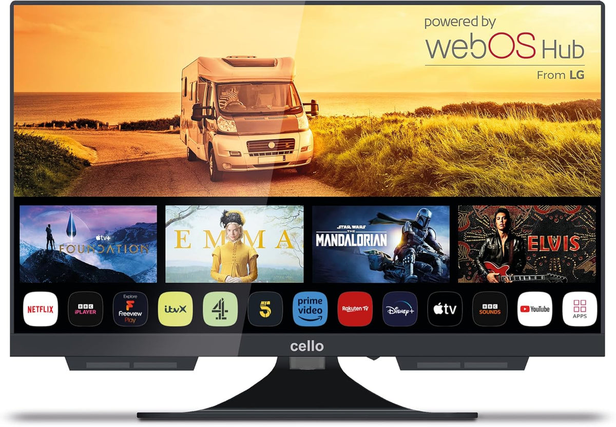 Cello C1924WS 12 Volt 19 Zoll Traveller Smart rahmenloser Fernseher Ultrafast WebOS, Pitch Perfect Lautsprecher Bluetooth, Netflix, Kleiner Fernseher für Wohnmobile und LKWs