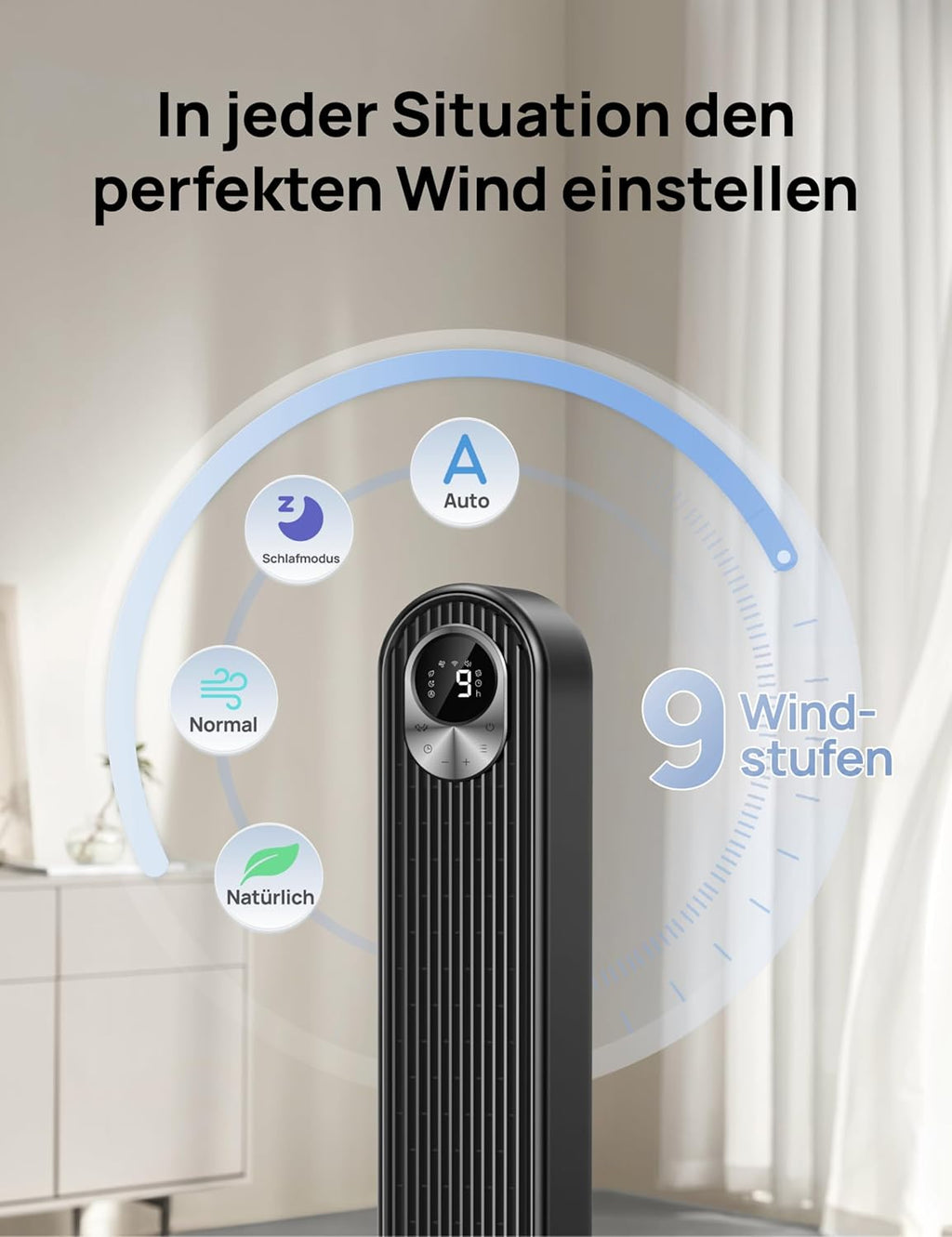 Dreo Smart 20dB DC Motor Turmventilator Leiser, 11M Windentfernung Ventilator mit Fernbedienung,9 Stufen 4 Modi, 90° Oszillierender Standventilator mit Sprachteuerung für Schlafzimmer, 12H Timer