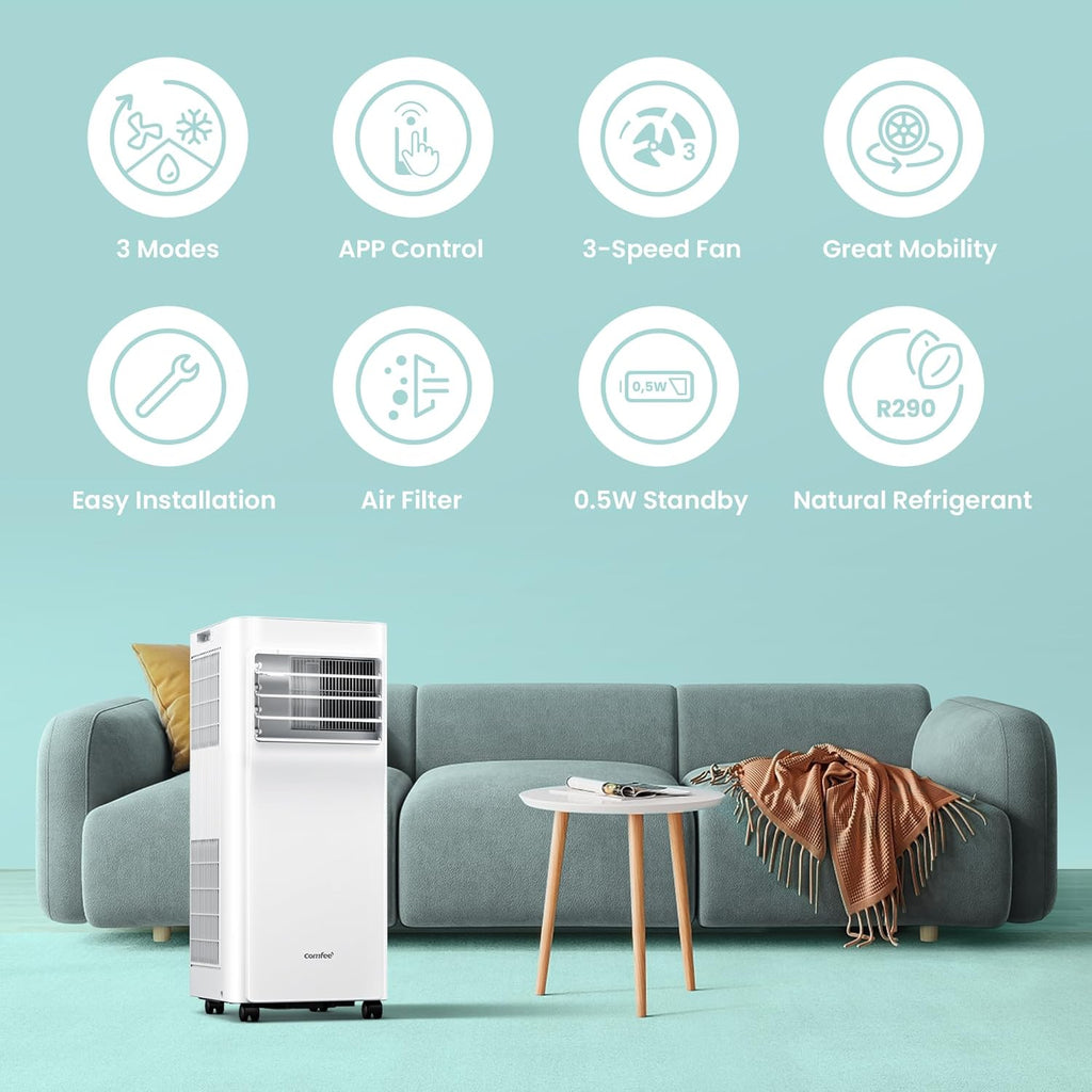Comfee Mobiles Klimagert Easy Cool 2.0, 7000 BTU 2,0kW, Kühlen&Ventilieren&Entfeuchten, Raumgre bis 68m(25ãŽ?, APP-Steuerung/Alexa/Google Home/IFTTT, Mobile Klimaanlage mit Abluftschlauch