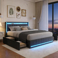 Polsterbett 180x200 mit Stauraum, Doppelbett mit LED und USB, Jugendbett mit 4 Schubladen, Bettgestell mit Kopfteil und Lattenrost, Leinen (Grau, 180 x 200 cm)