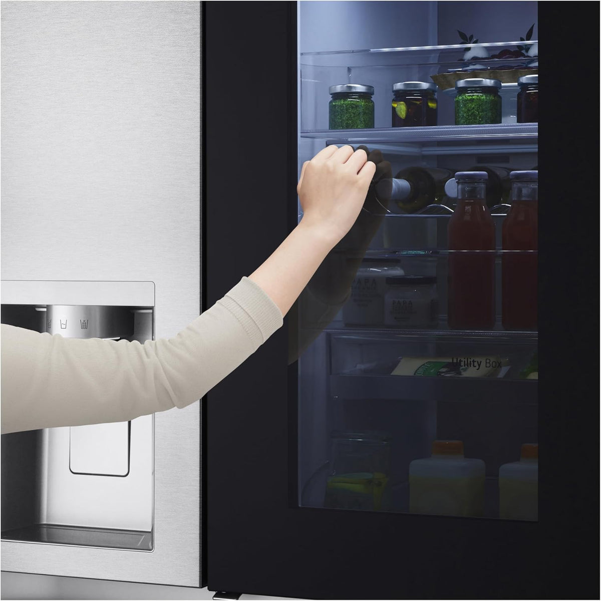 LG GSGV81PYLL Side by Side Kühlschrank, Klasse E, 635 L, Instaview, Kühlschrank mit Gefrierfach, Eis-, Crushed Ice- Wasserspender, Total NoFrost, Smart Inverter Kompressor, Wi-Fi