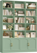 FirFurd 209 cm Bücherregal mit Türen Bücherschrank mit 15 Fächern Vitrinenschrank Hochschrank Holz Mehrzweckschrank groß für Wohnzimmer Arbeitszimmer Küche 150 x 23,7 x 209 cm Grün