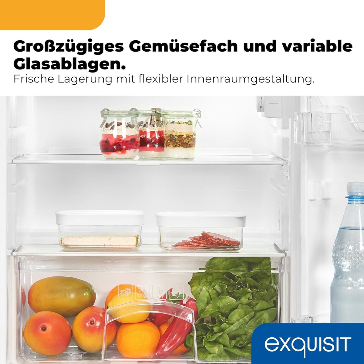 Exquisit Kühlschrank mit Gefrierfach 109 l Nutzinhalt, Energieklasse E, 40 dB(A) kompakte Bauform, 4-Sterne-Gefrierfach, LED-Beleuchtung, manuelle Abtauung KS516-4-E-040E weiss