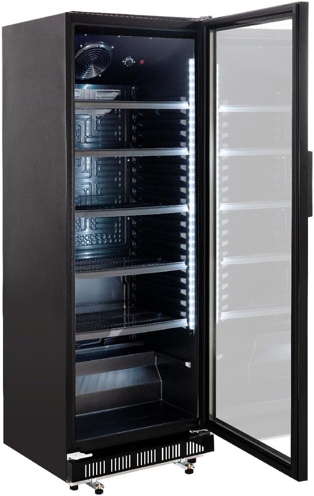 GastroHero Getränkekühlschrank GK-360BB 360 L Flaschenkühlschrank mit Glastür  und  LED abschließbar Bierkühlschrank Kühlschrank für Gastronomie