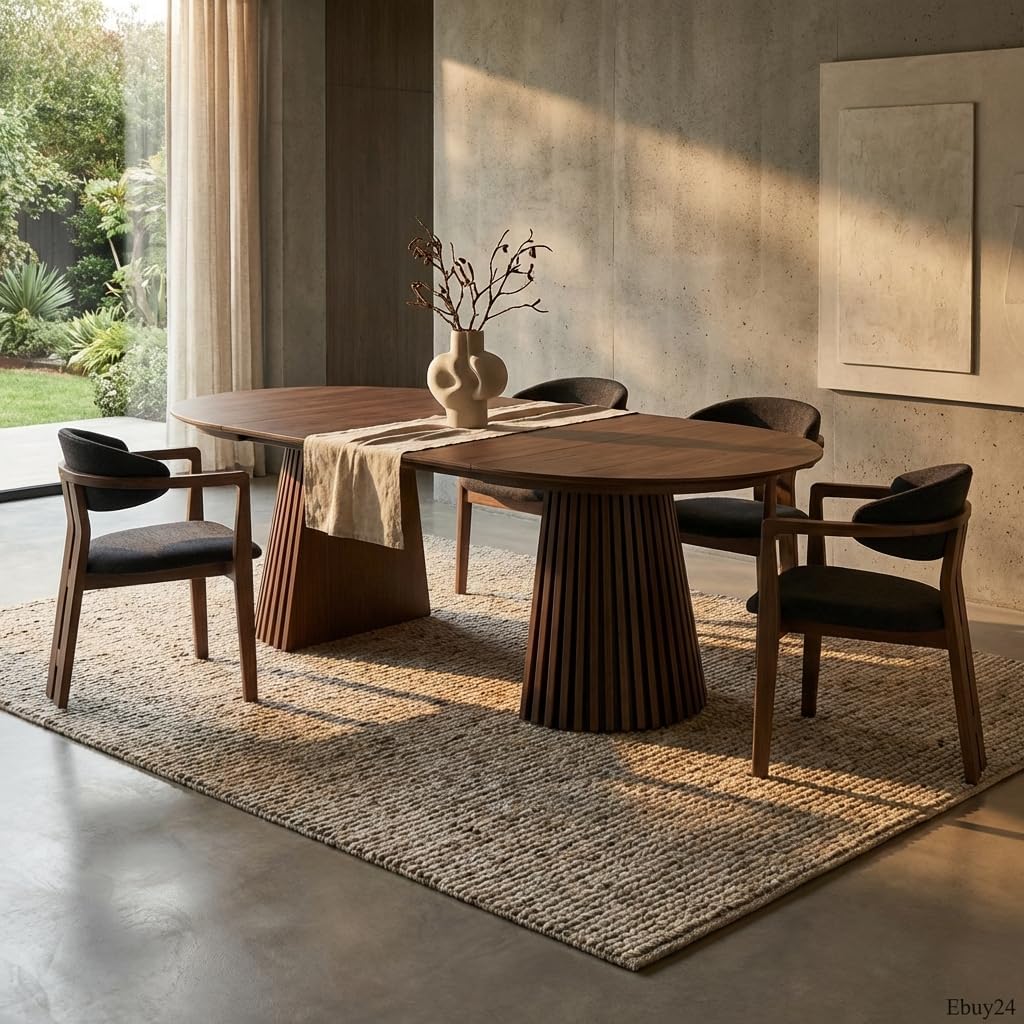 ebuy24 Tokyo Esstisch inkl. 2 Zusatzplatten ø120x120 bis 160 bis 200cm Smoked Eiche Furnier. â€?Esszimmertisch rund ausziehbar, ausziehbarer Tisch rund, Esstisch oval ausziehbar