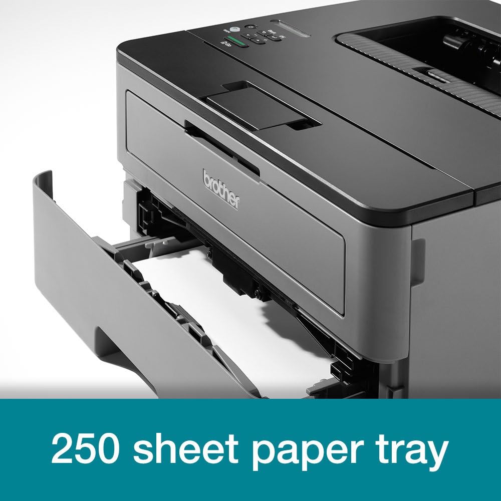 Brother HL-L2350DW Kompakter S/W-Laserdrucker (30 Seiten/Min., 64 MB, A4, echte 1.200x1.200 dpi, Duplexdruck, 250 Blatt Papierkassette, USB 2.0, WLAN), Hellgrau/Schwarz