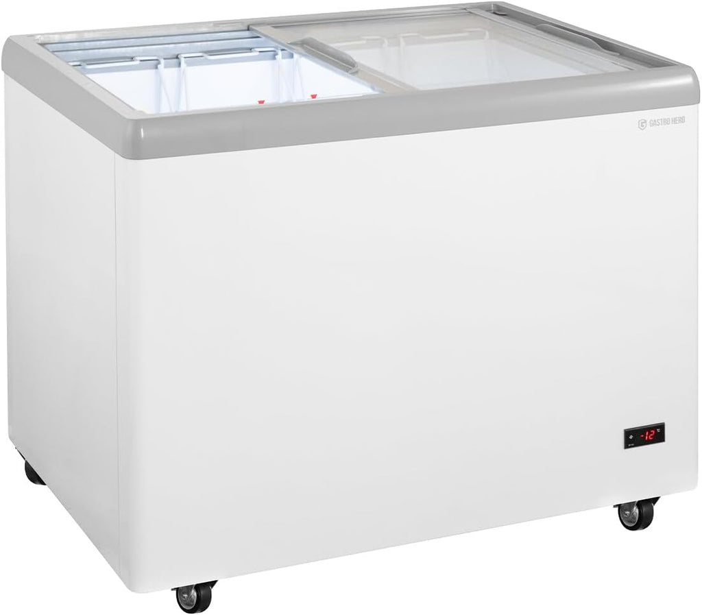 GastroHero Eiscreme Gefriertruhe 284 Liter Tiefkühltruhe LED Beleuchtung Schiebeglasdeckel Rollen Gefrierschrank Gewerbe Eis Truhe Verkauf â€?8 °C Gastronomie Kiosk
