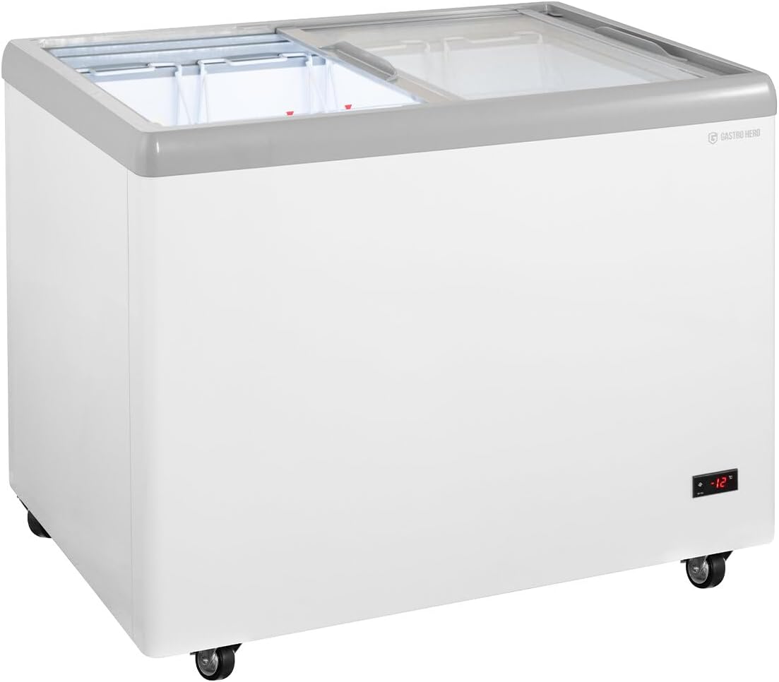 GastroHero Eiscreme Gefriertruhe 284 Liter Tiefkühltruhe LED Beleuchtung Schiebeglasdeckel Rollen Gefrierschrank Gewerbe Eis Truhe Verkauf â€?8 °C Gastronomie Kiosk