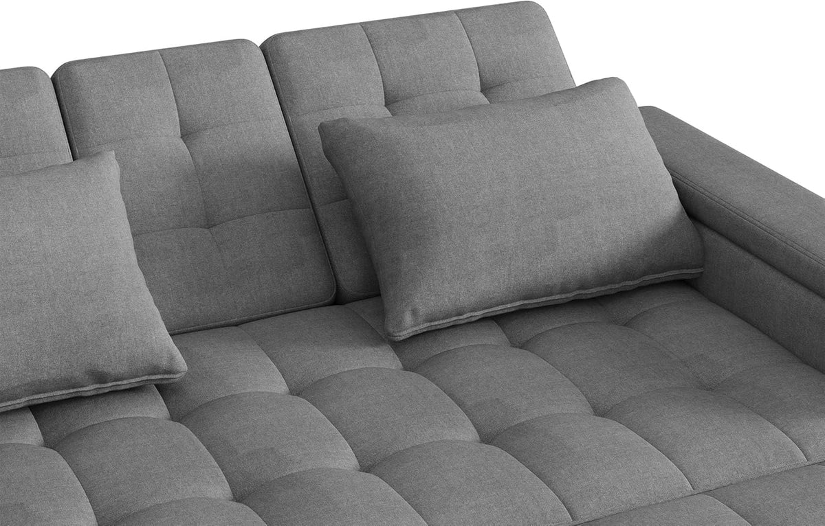 2-Sitzer Schlafsofa mit Stauraum und Verstellbarer Rückenlehne, Sofa mit Armlehnen-Staufächern und Kissen, Vielseitiges Klappsofa für Wohnzimmer, Schlafzimmer oder Wohnung (Grau)