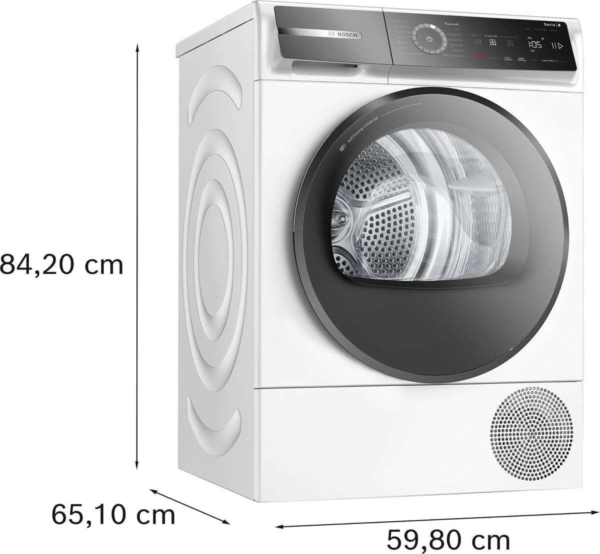 Bosch WQB246D41 Serie 8, Wärmepumpentrockner 9kg, Silent Dry - Extrem leise, Schneller getrocknete Wäsche, Auto Dry, Selbstreinigender Kondensator, Trommelinnenbeleuchtung, Home Connect, Weiß