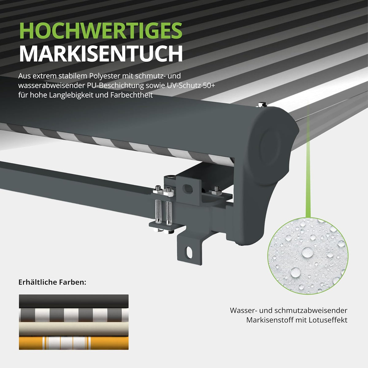 Eclipse Kassettenmarkise Halbkassette Gelenkarm Sonnenschutz Markise Sonnenmarkise Balkonmarkise manuell Standard 2,5 x 2,0 m m Stoff 280g/m² Polyester (PE) UV-Schutz 50+, Markisentuchfarbe: Grau-Weiß