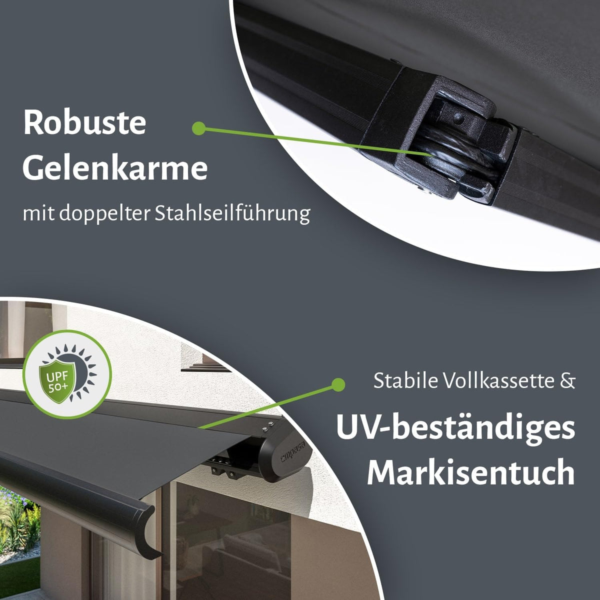 empasa elektrische Vollkassettenmarkise 'Profi' Kassettenmarkise Gelenkarmmarkise Markise Sonnenmarkise Sonnenschutz komplett vormontiert, Farbe:anthrazit, Größe:3 x 2.5 m