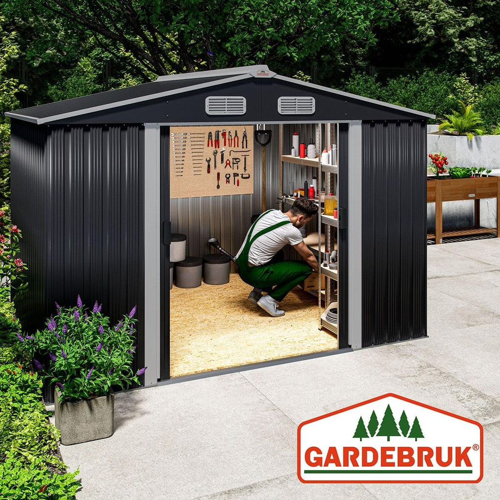 GARDEBRUK® XXL Metall Gerätehaus 5m² mit Fundament 257x205x178cm Schiebetür Anthrazit Geräteschuppen Gartenhaus 9m³