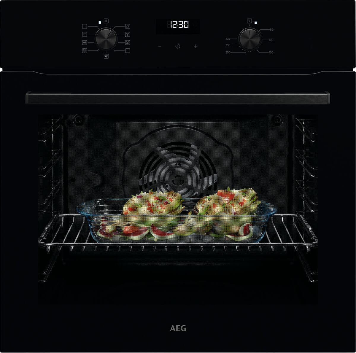 AEG Einbaubackofen â€?Serie 5 Ringheißluft: Gleichmäßige Garergebnisse auf 3 Ebenen â€?Pyrolyse Selbstreinigung â€?25 Automatikprogramme â€?LED-Touchdisplay â€?Schnellaufheizung â€?Schwarz â€?BPE53516AB