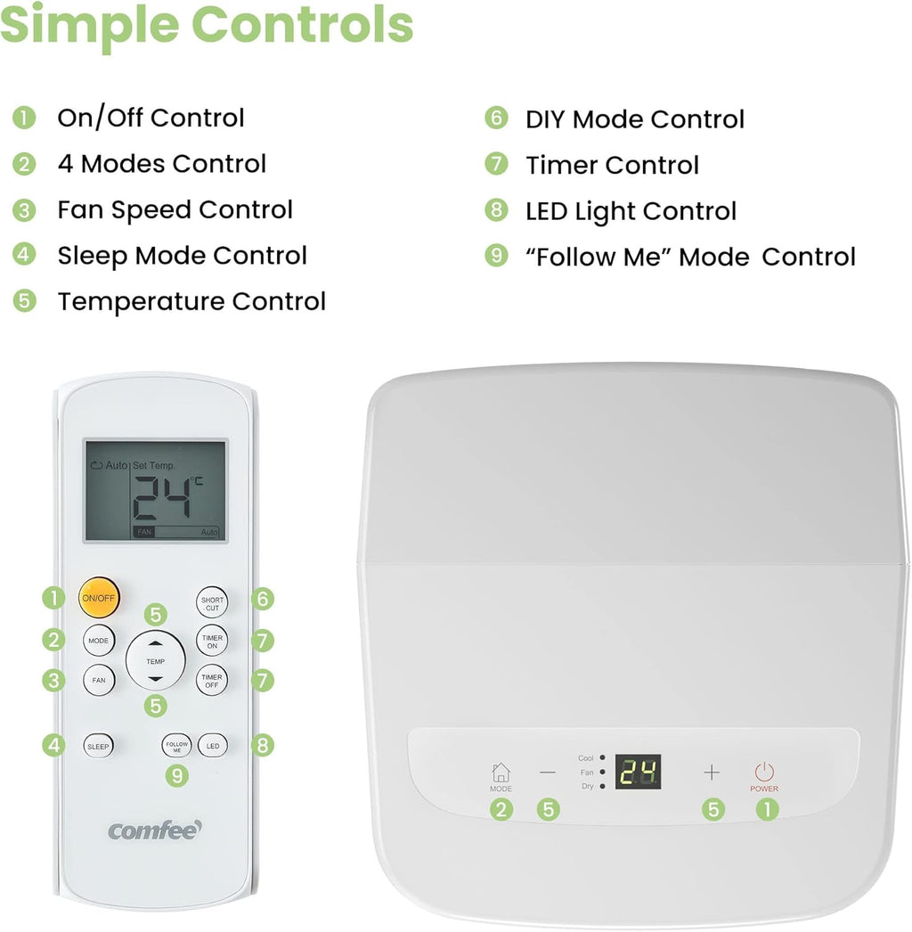 Comfee Mobiles Klimagerät Breezy Cool Pro 2.6,9000 BTU 2,6kW, Kühlen&Ventilieren&Entfeuchten,APP-Steuerung,Raumgröße bis 88m³(33ãŽ?,Mobile Klimaanlage mit Abluftschlauch