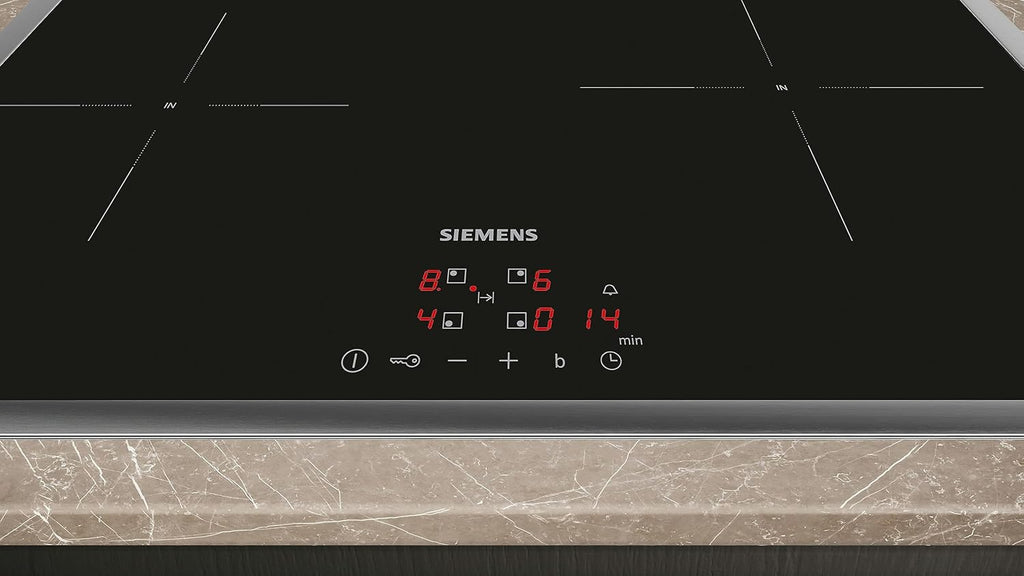 Siemens EH645BFB6E, Stiftung Warentest Testsieger*, iQ300, Induktionskochfeld, 60 cm, Schwarz, Mit Rahmen aufliegend, TouchControl, powerBoost, Timer, Kindersicherung